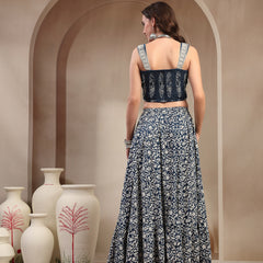 Stylum Women's Indigo Ethnic Printed Cotton Peplum Top With Skirt (STINDIGOSARAS)