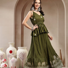 Stylum Women's Green Bandhej Printed Rayon Short Peplum Top With Skirt (STOLIVEMAHIR)