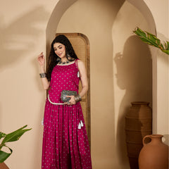 Stylum Women's Pink Ethnic Printed Rayon Vest Top With Skirt (STPINKPOPAT)