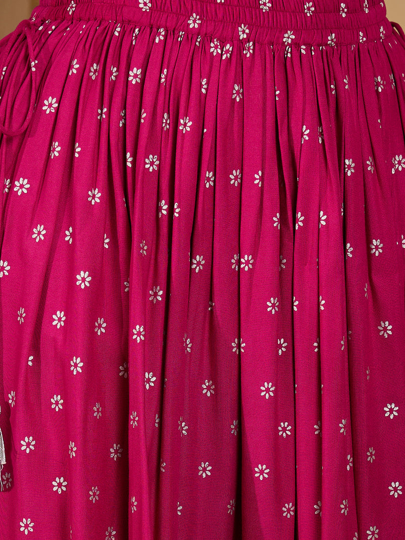 Stylum Women's Pink Ethnic Printed Rayon Vest Top With Skirt (STPINKPOPAT)