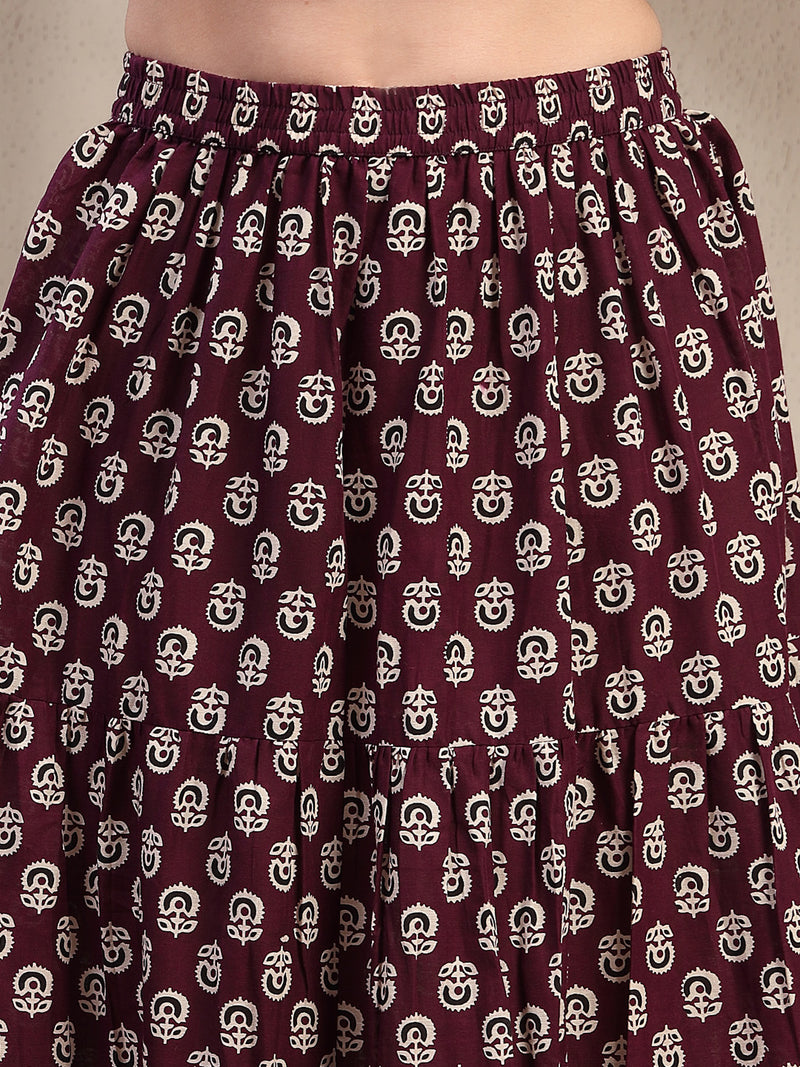 Stylum Women's Purple Ethnic Printed Rayon Short Peplum Top With Skirt (STPURPLEMONACO)