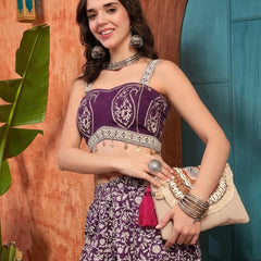 Stylum Women's Purple Ethnic Printed Cotton Ethnic Top With Skirt (STPURPLESARAS)
