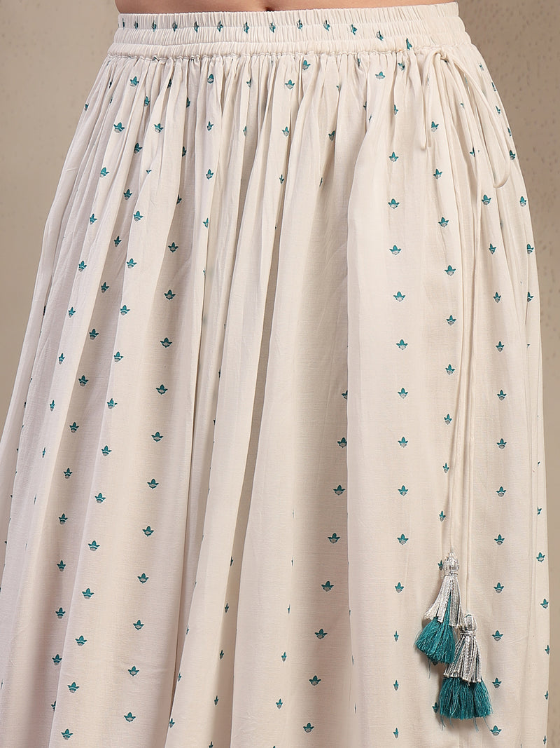 Stylum Women's Sky Blue Ethnic Printed Rayon Short Peplum Top With Skirt (STSKYFANTASY)