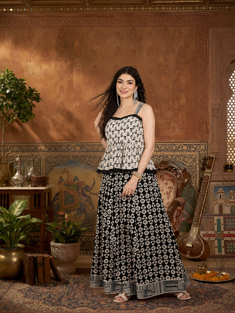 Stylum Women's Black Floral Printed Cotton Co-Ord Set (STWHITERETRO)