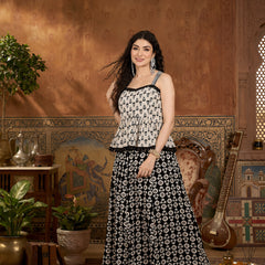 Stylum Women's Black Floral Printed Cotton Co-Ord Set (STWHITERETRO)