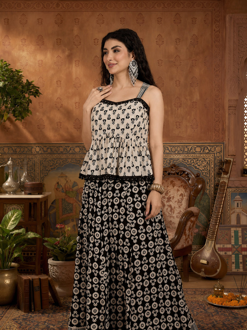 Stylum Women's Black Floral Printed Cotton Co-Ord Set (STWHITERETRO)