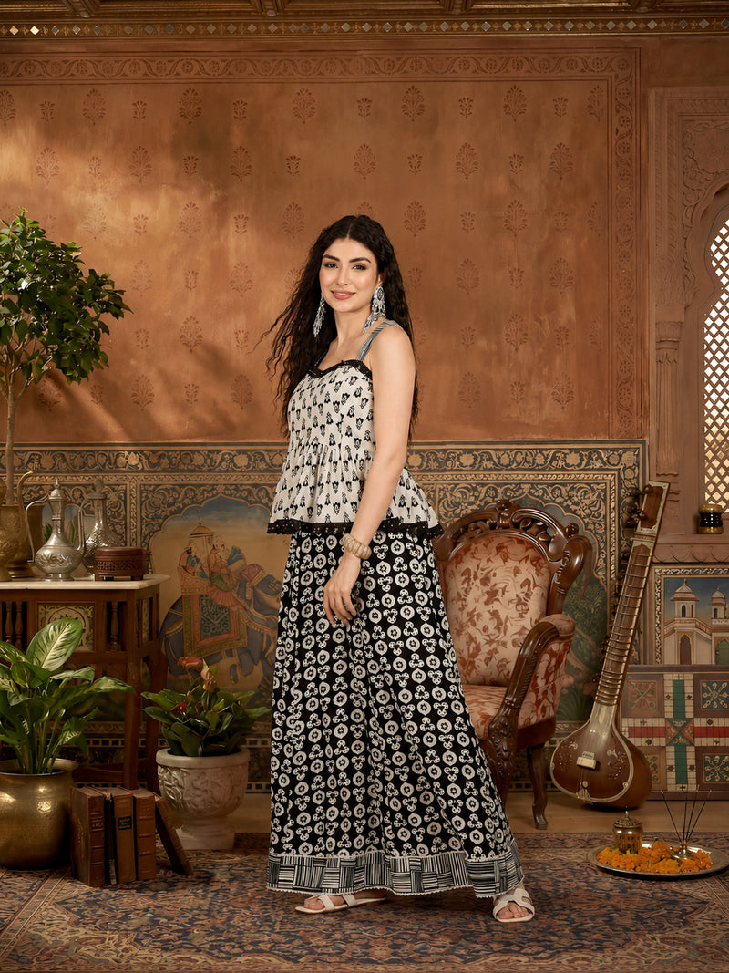 Stylum Women's Black Floral Printed Cotton Co-Ord Set (STWHITERETRO)