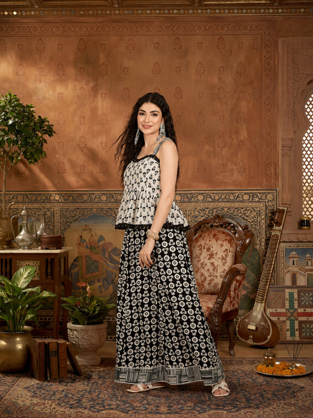 Stylum Women's Black Floral Printed Cotton Co-Ord Set (STWHITERETRO)