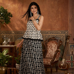 Stylum Women's Black Floral Printed Cotton Co-Ord Set (STWHITERETRO)