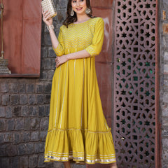 Stylum Women's Embroidered & Embellished Rayon Anarkali kurta (SWEETCORN)