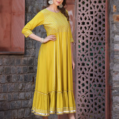 Stylum Women's Embroidered & Embellished Rayon Anarkali kurta (SWEETCORN)