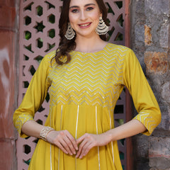 Stylum Women's Embroidered & Embellished Rayon Anarkali kurta (SWEETCORN)