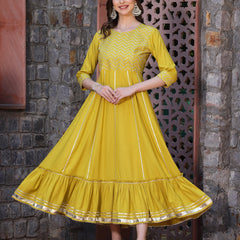 Stylum Women's Embroidered & Embellished Rayon Anarkali kurta (SWEETCORN)