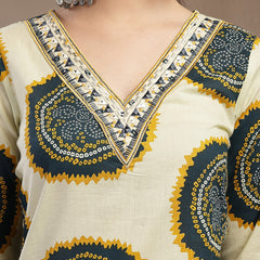 Stylum Women's Teal Bandhej Printed Cotton Straight Kurta (TEALCHEF)