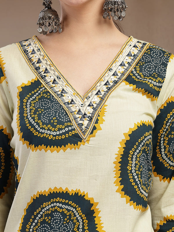 Stylum Women's Teal Bandhej Printed Cotton Straight Kurta (TEALCHEF)