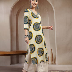 Stylum Women's Teal Bandhej Printed Cotton Straight Kurta (TEALCHEF)