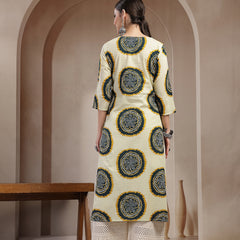 Stylum Women's Teal Bandhej Printed Cotton Straight Kurta (TEALCHEF)