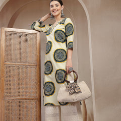 Stylum Women's Teal Bandhej Printed Cotton Straight Kurta (TEALCHEF)