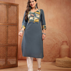 Stylum Women's Teal Solid Rayon Straight Kurta (TEALDHARA)