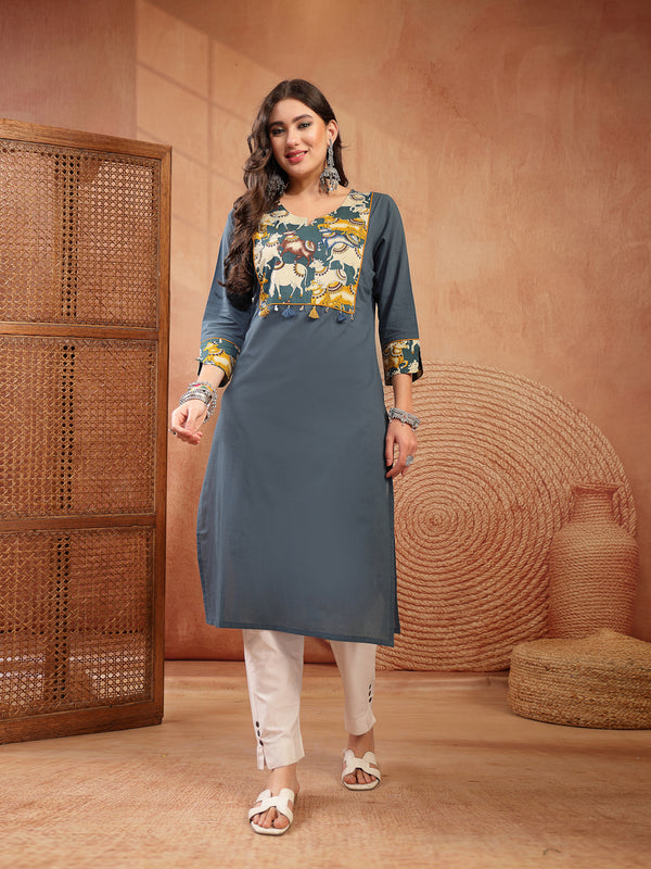 Stylum Women's Teal Solid Rayon Straight Kurta (TEALDHARA)