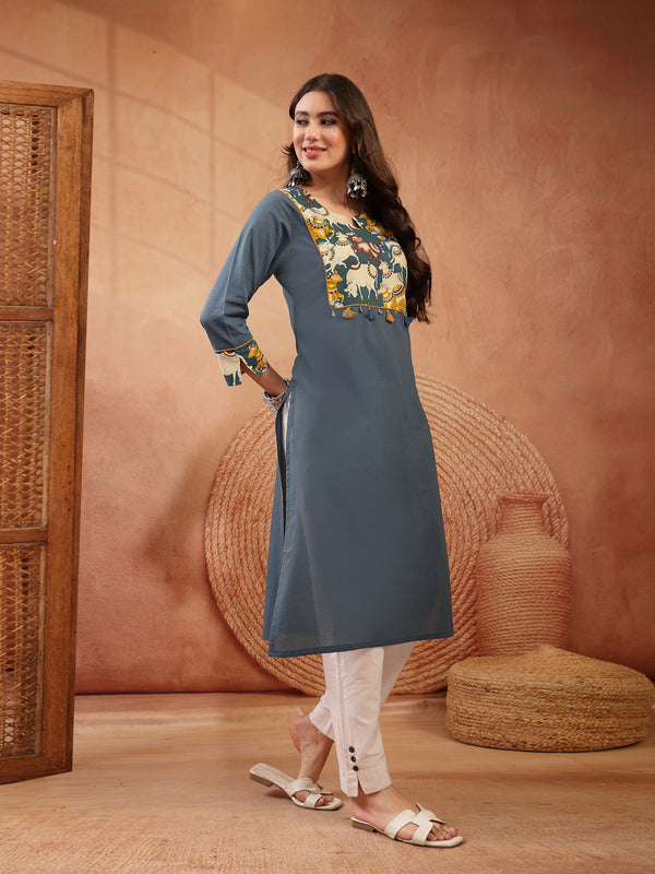 Stylum Women's Teal Solid Rayon Straight Kurta (TEALDHARA)