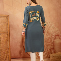 Stylum Women's Teal Solid Rayon Straight Kurta (TEALDHARA)