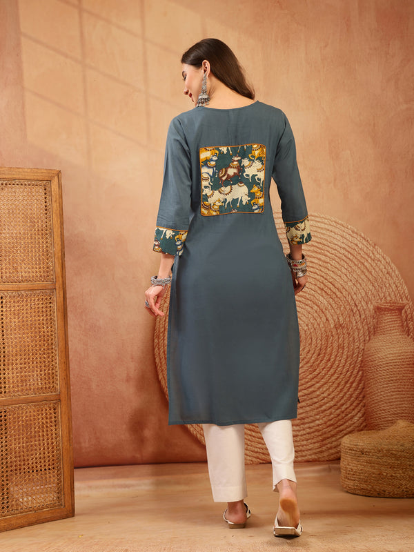 Stylum Women's Teal Solid Rayon Straight Kurta (TEALDHARA)