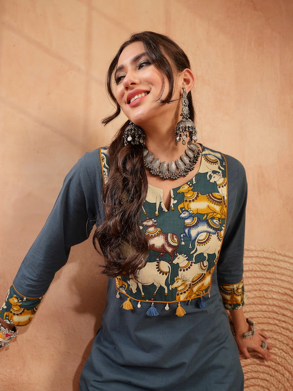 Stylum Women's Teal Solid Rayon Straight Kurta (TEALDHARA)