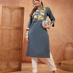 Stylum Women's Teal Solid Rayon Straight Kurta (TEALDHARA)