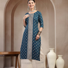 Stylum Women's Teal Solid Embroidered Rayon Straight Kurta (TEALKIMCHI)