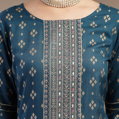 Stylum Women's Teal Solid Embroidered Rayon Straight Kurta (TEALKIMCHI)