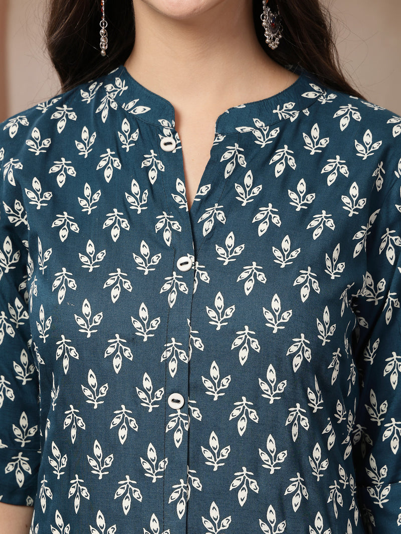 Stylum Women's Teal Ethnic Motifs Printed Rayon A-Line Kurta (TEALTHUNDER)