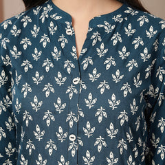 Stylum Women's Teal Ethnic Motifs Printed Rayon A-Line Kurta (TEALTHUNDER)