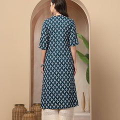 Stylum Women's Teal Ethnic Motifs Printed Rayon A-Line Kurta (TEALTHUNDER)