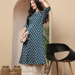 Stylum Women's Teal Ethnic Motifs Printed Rayon A-Line Kurta (TEALTHUNDER)