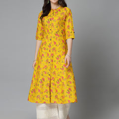Stylum Women's Floral Printed Rayon A-Line Kurta (TOOTMUSTARD)