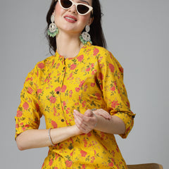 Stylum Women's Floral Printed Rayon A-Line Kurta (TOOTMUSTARD)
