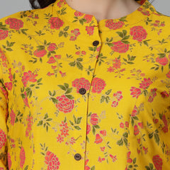 Stylum Women's Floral Printed Rayon A-Line Kurta (TOOTMUSTARD)