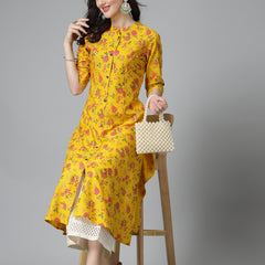 Stylum Women's Floral Printed Rayon A-Line Kurta (TOOTMUSTARD)