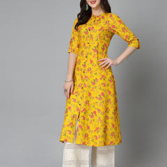 Stylum Women's Floral Printed Rayon A-Line Kurta (TOOTMUSTARD)