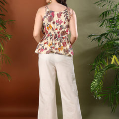 Stylum Women's Beige Floral Printed Rayon Short Peplum Top (TOPBEIGEGULL)