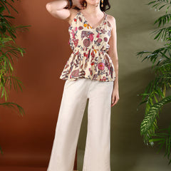 Stylum Women's Beige Floral Printed Rayon Short Peplum Top (TOPBEIGEGULL)