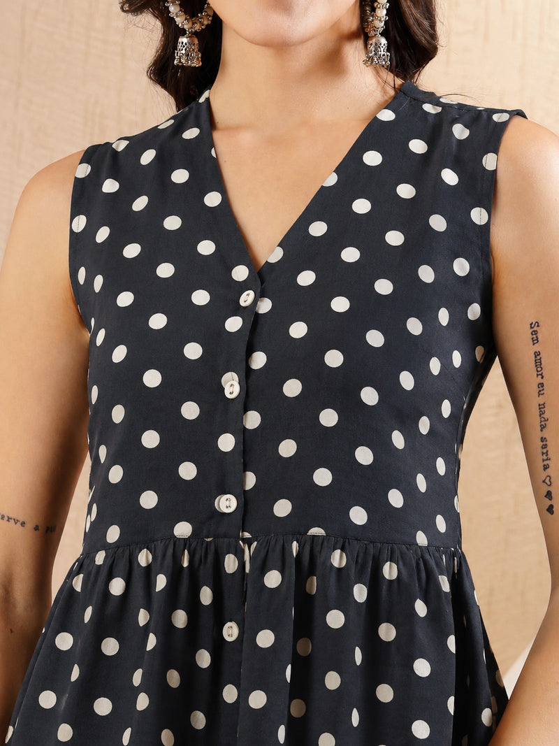 Stylum Women's Black Polka Dots Printed Rayon Peplum Top (TOPBLACKANTONY)