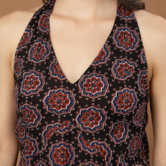 Stylum Women's Black Block Printed Cotton Straight Top (TOPBLACKHALTER)