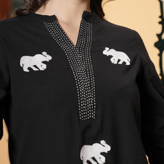 Stylum Women's Black Solid Cotton Flex Top (TOPBLACKHIPPO)