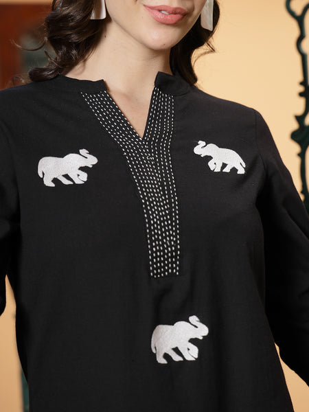 Stylum Women's Black Solid Cotton Flex Top (TOPBLACKHIPPO)