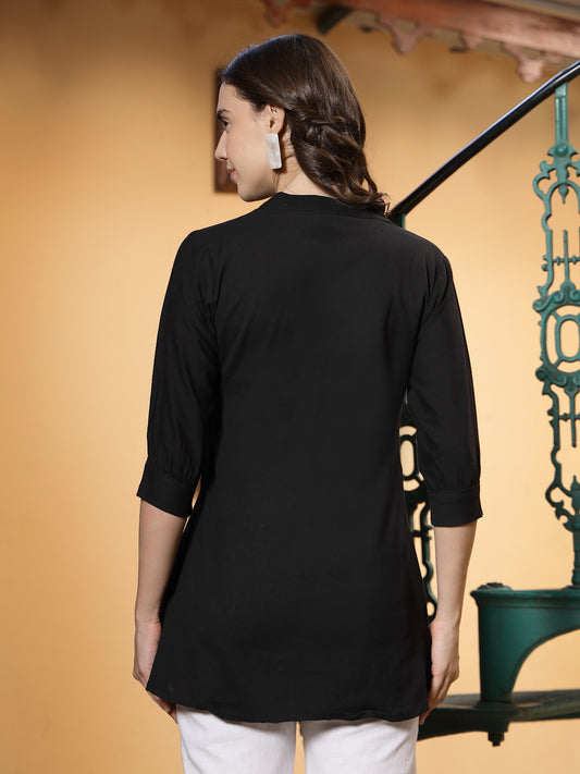 Stylum Women's Black Solid Cotton Flex Top (TOPBLACKHIPPO)