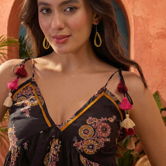 Stylum Women's Black Floral Printed Cotton Peplum Top (TOPBLACKKIKI)