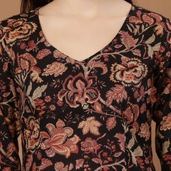Stylum Women's Black Floral Printed Cotton Straight Top (TOPBLACKKRISH)