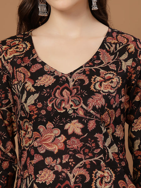 Stylum Women's Black Floral Printed Cotton Straight Top (TOPBLACKKRISH)